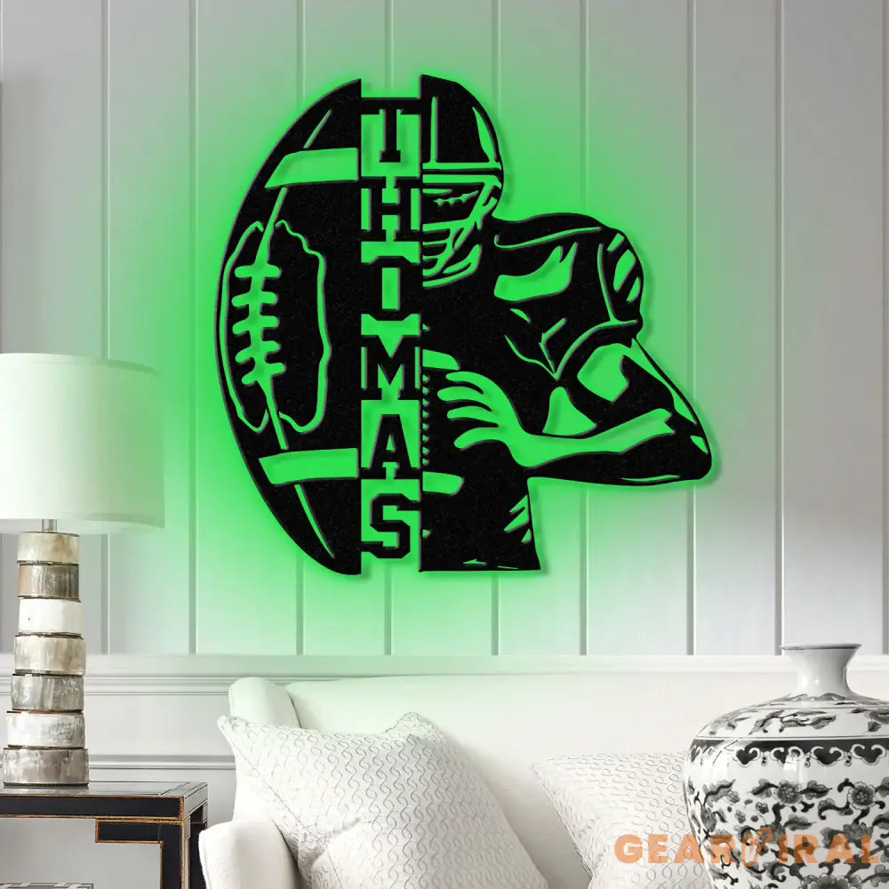 Football Player Metal Wall Art with LED Light Personalized Football Name Sign Sport Room Decor Xmas Birthday Gift for