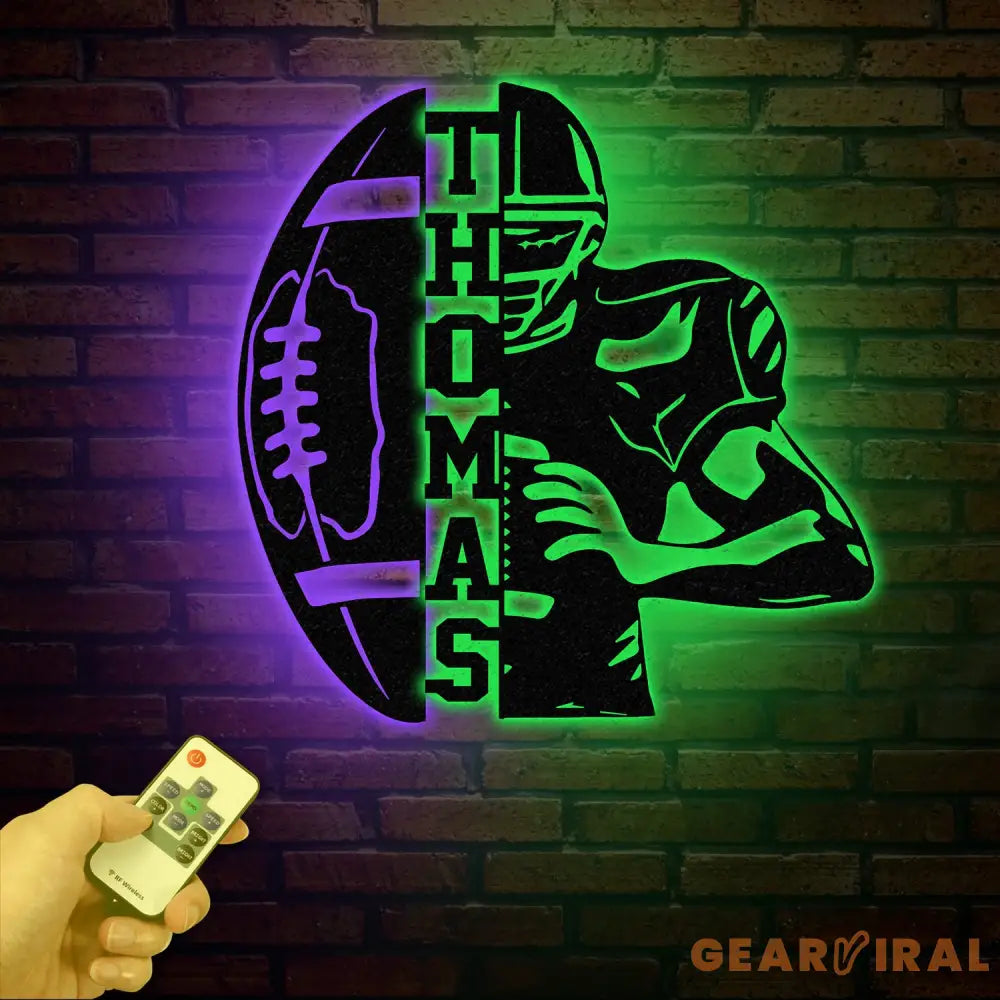 Football Player Metal Wall Art with LED Light Personalized Football Name Sign Sport Room Decor Xmas Birthday Gift for