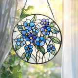Forget-Me-Not Stained Glass Suncatcher Blue Floral Window Hanging Botanical Home Decor Memorial Gift for Mom or Grandma
