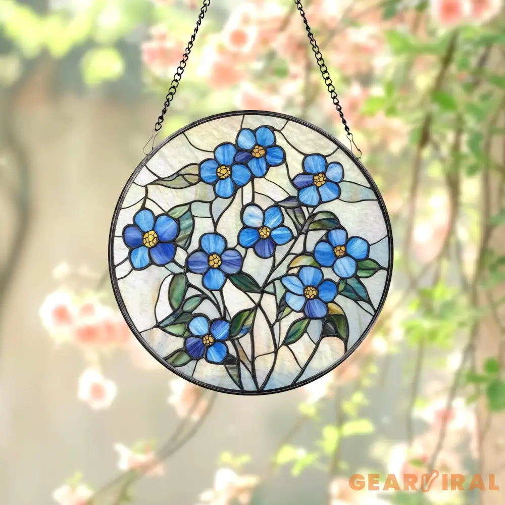 Forget-Me-Not Stained Glass Suncatcher Botanical Window Hanging Handmade Floral Decor Nature-Inspired Gift for Garden