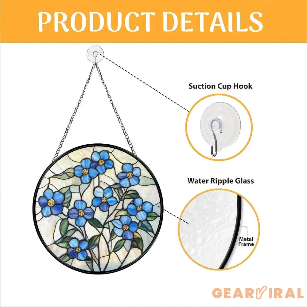Forget-Me-Not Stained Glass Suncatcher Botanical Window Hanging Handmade Floral Decor Nature-Inspired Gift for Garden