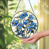Forget-Me-Not Stained Glass Suncatcher Botanical Window Hanging Handmade Floral Decor Nature-Inspired Gift for Garden