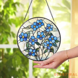 Forget-Me-Not Stained Glass Suncatcher Botanical Window Hanging Handmade Floral Decor Nature-Inspired Gift for Garden