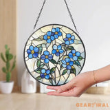 Forget-Me-Not Stained Glass Suncatcher Botanical Window Hanging Handmade Floral Decor Nature-Inspired Gift for Garden