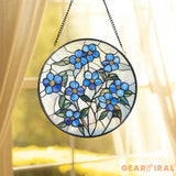 Forget-Me-Not Stained Glass Suncatcher Botanical Window Hanging Handmade Floral Decor Nature-Inspired Gift for Garden