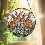 Four Bunny Rabbits Stained Glass Suncatcher Cute Rabbit Family Window Hanging Spring Garden Animal Decor Easter Bunny