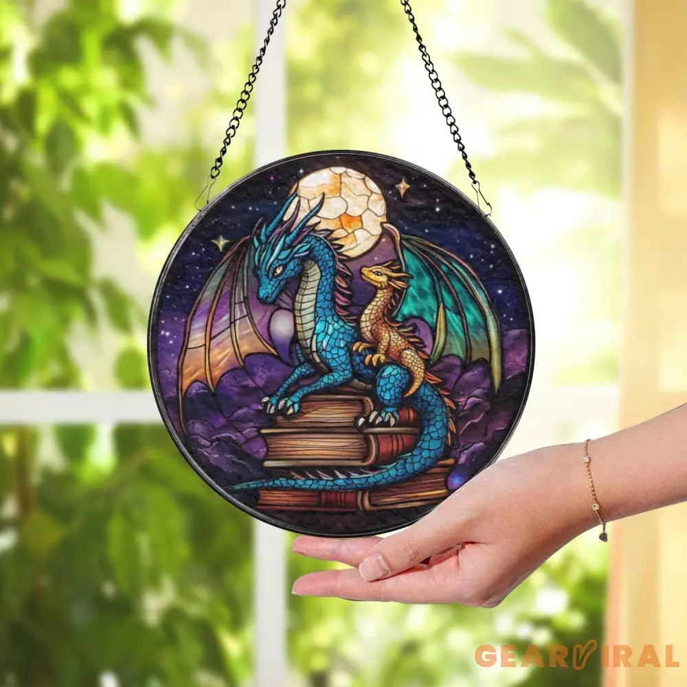 Fourth Wing Dragon Stained Glass Suncatcher Fantasy Dragon Window Hanging Book Lover Gift Bookish Decor Holiday