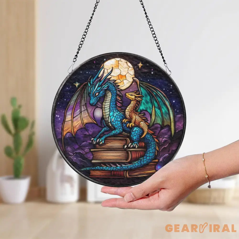 Fourth Wing Dragon Stained Glass Suncatcher Fantasy Dragon Window Hanging Book Lover Gift Bookish Decor Holiday