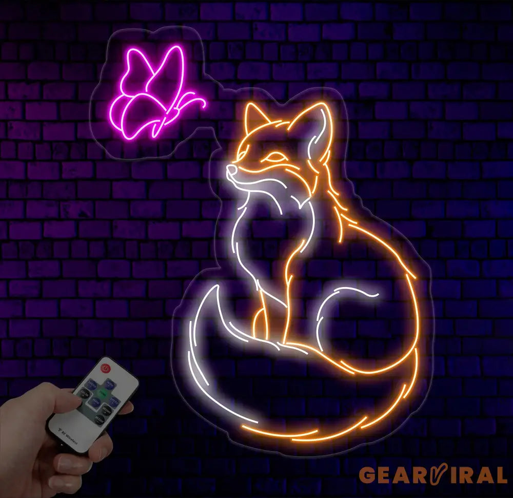 Fox And Butterfly Neon Sign Fox Led Sign Fox Light Sign Animal Neon Sign Animal Led Light Neon Light Sign For Wall Neon