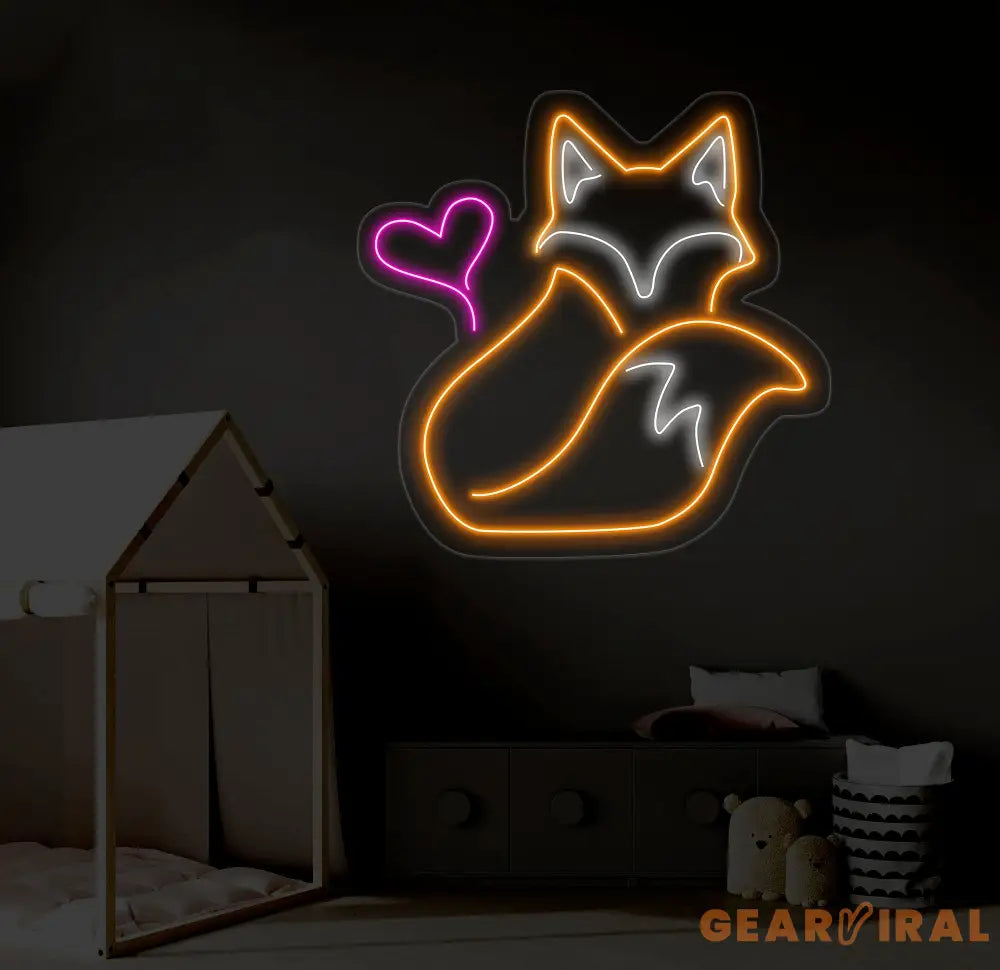 Fox And Heart Neon Sign Fox Led Sign Fox Animal Neon Light Heart Led Light Animal Room Wall Art Light Animal Home Wall