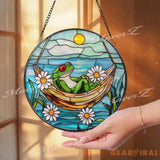 Frog Hammock Stained Glass Suncatcher Relaxed Frog Window Hanging Funny Garden Decor Frog Lover Gift Whimsical Window