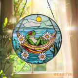 Frog Hammock Stained Glass Suncatcher Relaxed Frog Window Hanging Funny Garden Decor Frog Lover Gift Whimsical Window