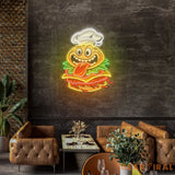 Funny Burger Chef Logo Mascot Artwork Led Neon Sign Light