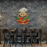 Funny Burger Chef Logo Mascot Artwork Led Neon Sign Light