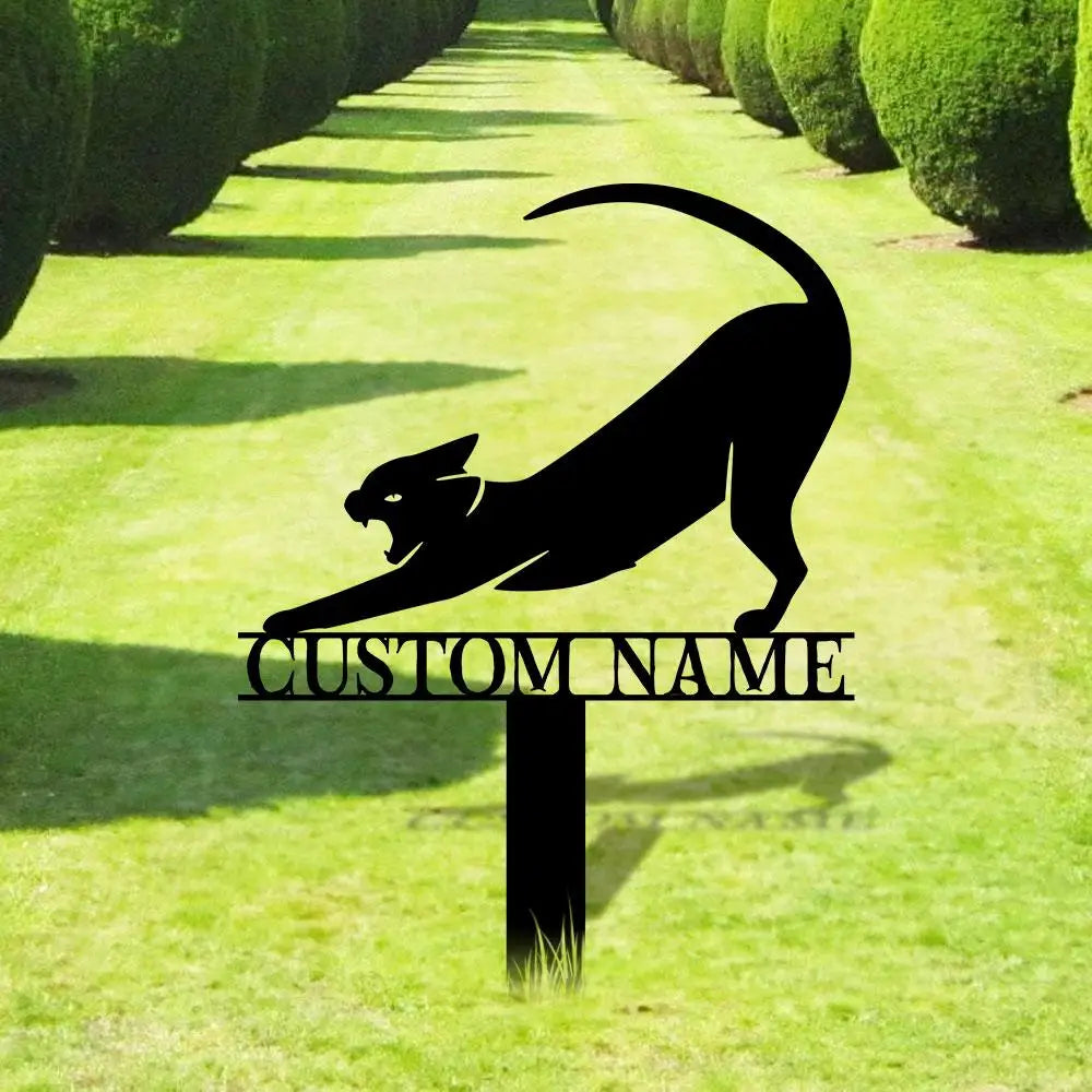 Funny Cat Metal Sign - Black Cat Garden Metal Stake Personalized Family Name Yard Sign,Outdoor Door Garden Decor Garden
