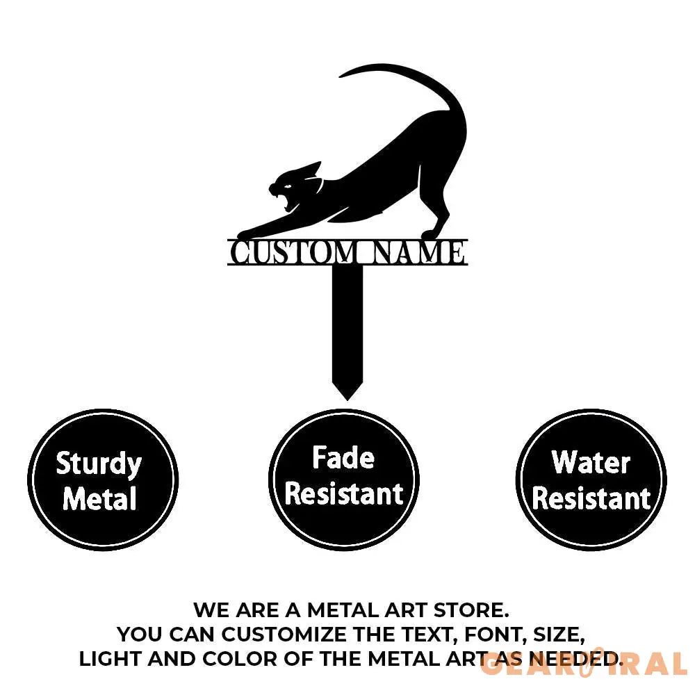 Funny Cat Metal Sign - Black Cat Garden Metal Stake Personalized Family Name Yard Sign,Outdoor Door Garden Decor Garden