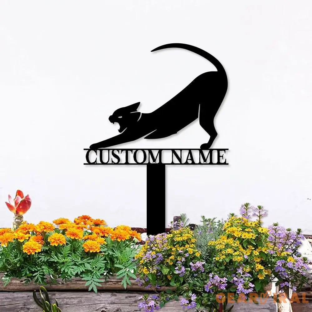 Funny Cat Metal Sign - Black Cat Garden Metal Stake Personalized Family Name Yard Sign,Outdoor Door Garden Decor Garden