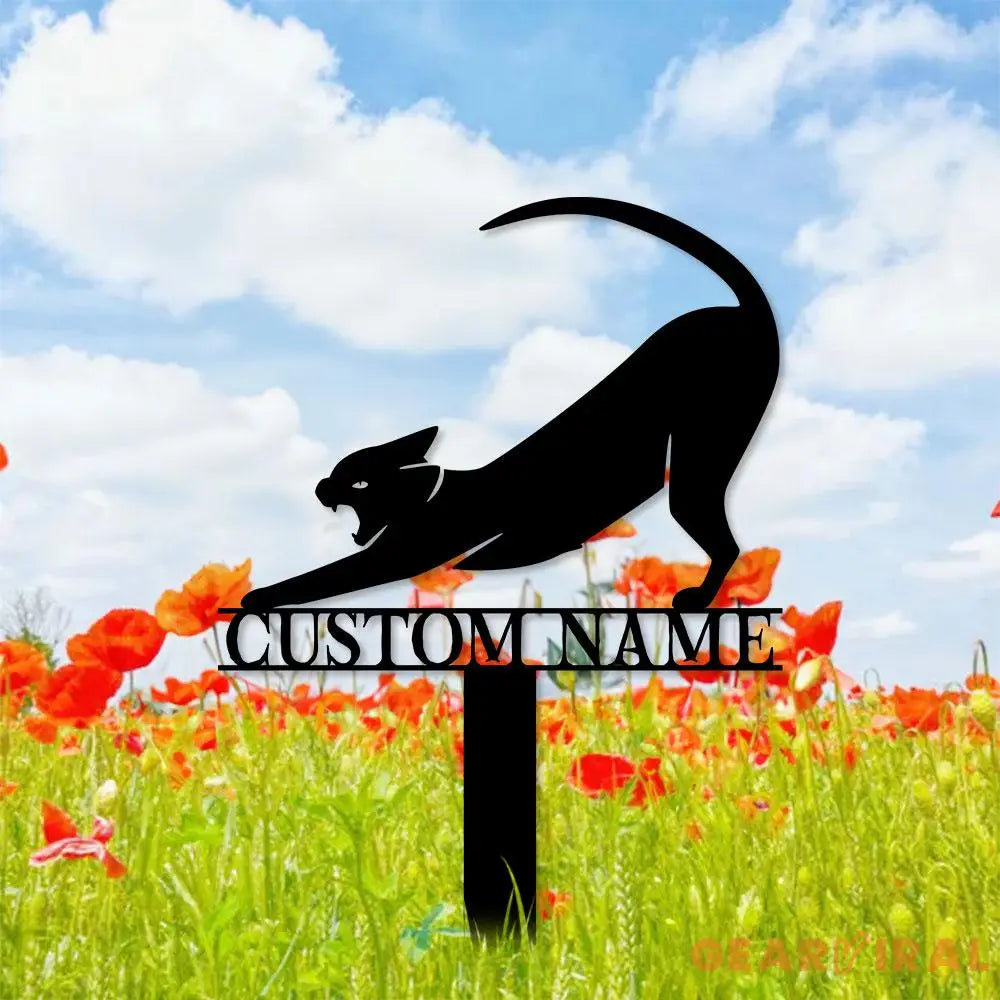 Funny Cat Metal Sign - Black Cat Garden Metal Stake Personalized Family Name Yard Sign,Outdoor Door Garden Decor Garden
