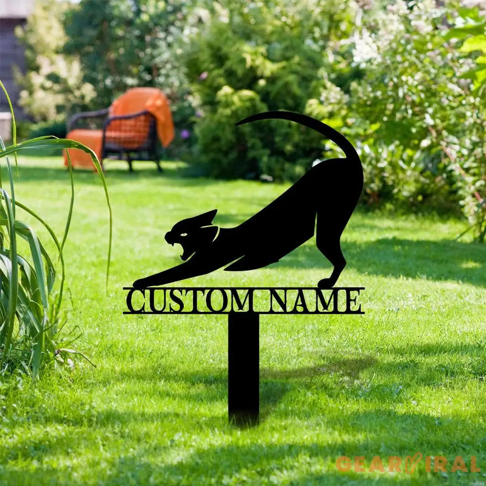 Funny Cat Metal Sign - Black Cat Garden Metal Stake Personalized Family Name Yard Sign,Outdoor Door Garden Decor Garden