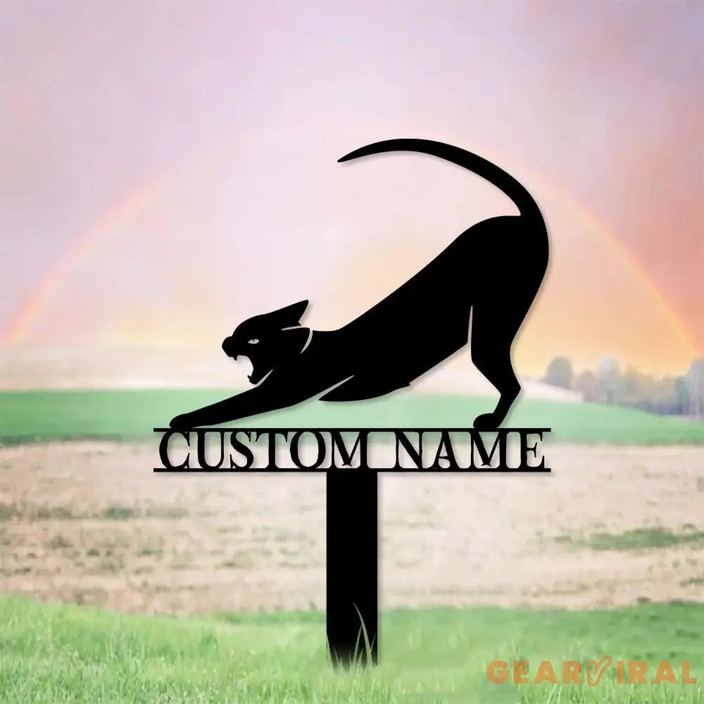 Funny Cat Metal Sign - Black Cat Garden Metal Stake Personalized Family Name Yard Sign,Outdoor Door Garden Decor Garden