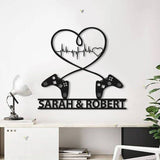 Gaming Couple Metal sign LED light Personalized - Heart Game Controller - Gifts for Couple - Video game Custom Name Metal wall art | GearViral