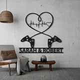 Gaming Couple Metal sign LED light Personalized - Heart Game Controller - Gifts for Couple - Video game Custom Name Metal wall art | GearViral
