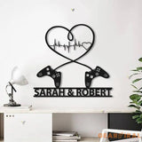 Gaming Couple Metal sign LED light Personalized - Heart Game Controller - Gifts for Couple - Video game Custom Name
