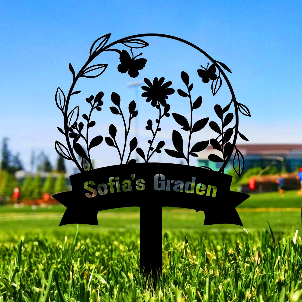 Garden Bufterfly Metal Sign, Flower Sign with Stakes, Outdoor Metal Sign, Metal Yard Art, Housewarming Gift, Garden Decor, Gifts for Mom