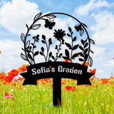 Garden Bufterfly Metal Sign, Flower Sign with Stakes, Outdoor Metal Sign, Metal Yard Art, Housewarming Gift, Garden Decor, Gifts for Mom