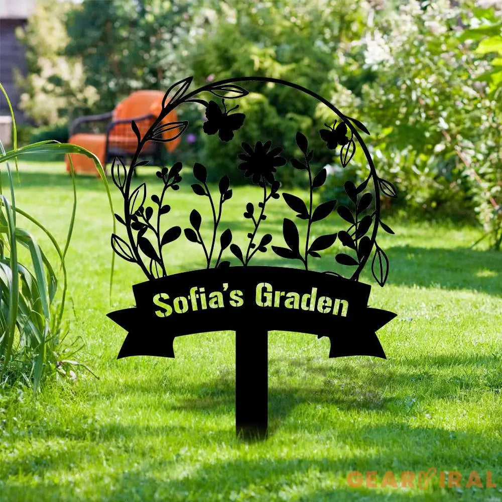 Garden Bufterfly Metal Sign Flower Sign with Stakes Outdoor Metal Sign Metal Yard Art Housewarming Gift Garden Decor