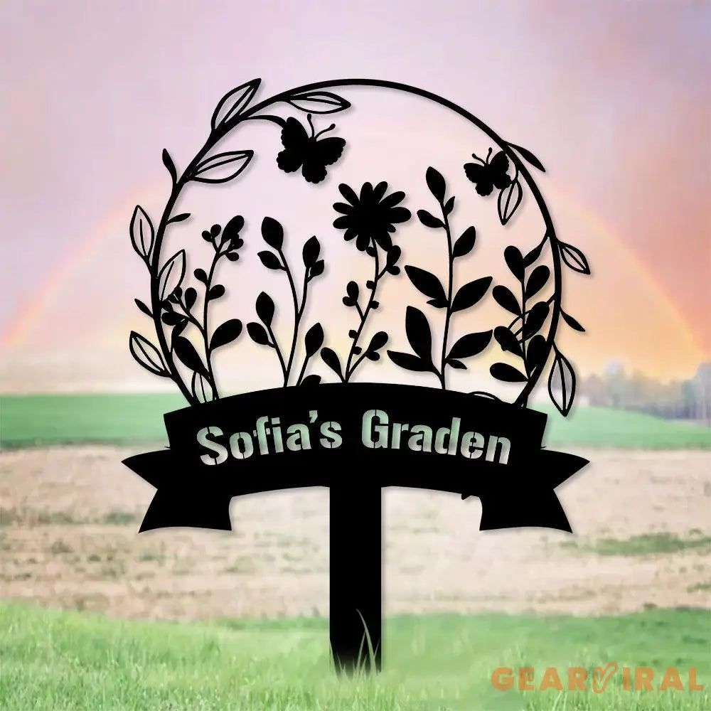 Garden Bufterfly Metal Sign Flower Sign with Stakes Outdoor Metal Sign Metal Yard Art Housewarming Gift Garden Decor