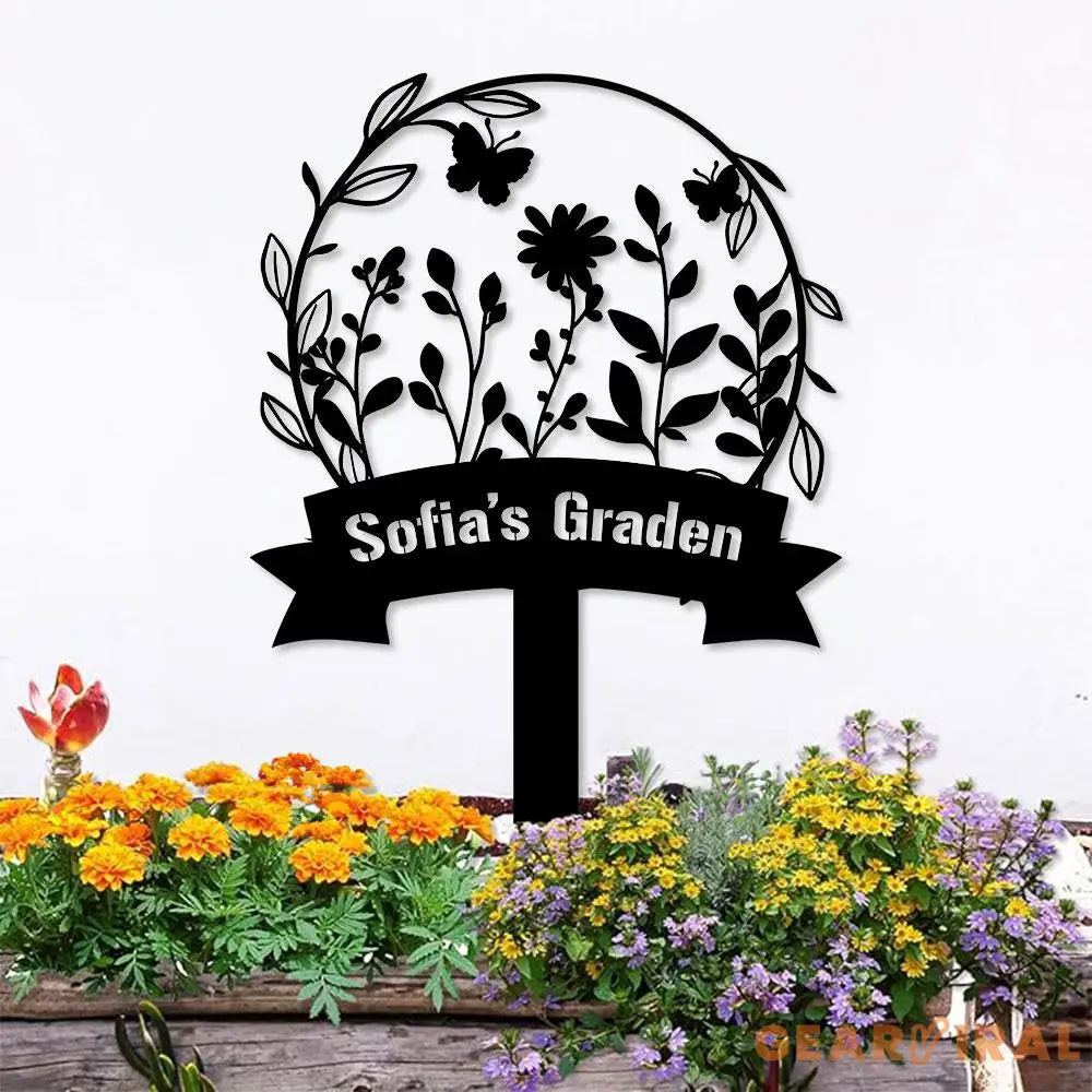 Garden Bufterfly Metal Sign Flower Sign with Stakes Outdoor Metal Sign Metal Yard Art Housewarming Gift Garden Decor