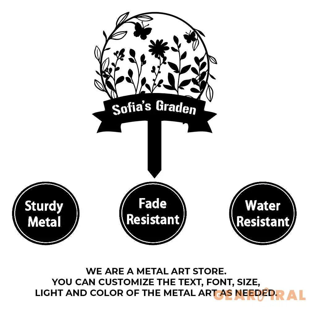 Garden Bufterfly Metal Sign Flower Sign with Stakes Outdoor Metal Sign Metal Yard Art Housewarming Gift Garden Decor