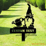 Garden Gnomes Flower Metal Sign Personalized Gnomes Sign Garden Stake Decor Outdoor Life Lovers Gift Garden Name Sign