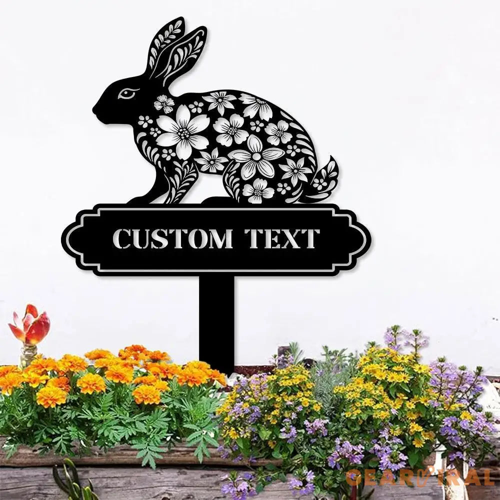 Garden Rabbit Sign Metal Stake Personalized Name Yard Sign Outdoor Door Garden Decor Metal Sign Gift for Garden Lovers