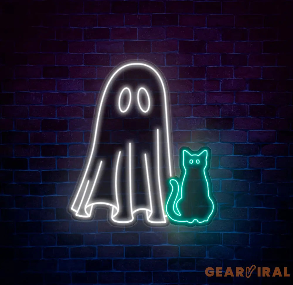 Ghost & Cat Neon Sign - Halloween Cat Ghost Decor Custom Neon Light Spooky Halloween Door Decor Unique Halloween Cat