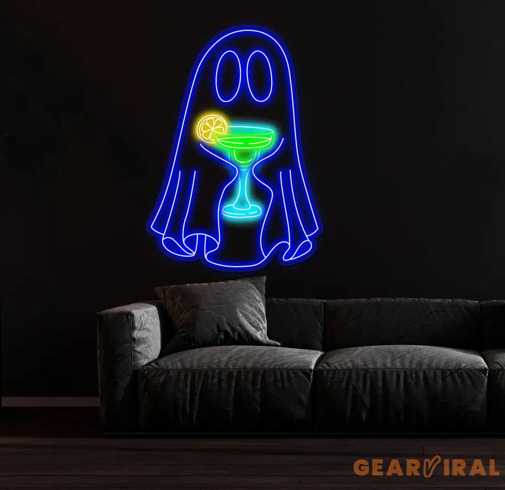 Ghost with Cocktail Neon Sign - Halloween Party Decor Spooky Drink Wall Art Custom Ghost Neon Light Fun Halloween Bar