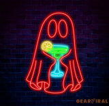 Ghost with Cocktail Neon Sign - Halloween Party Decor Spooky Drink Wall Art Custom Ghost Neon Light Fun Halloween Bar