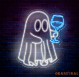 Ghost with Wine Glass Neon Sign - Fun Spooky Wine Lover LED Light Ghost Party Decor Bar Sign Custom Wine Neon Art for