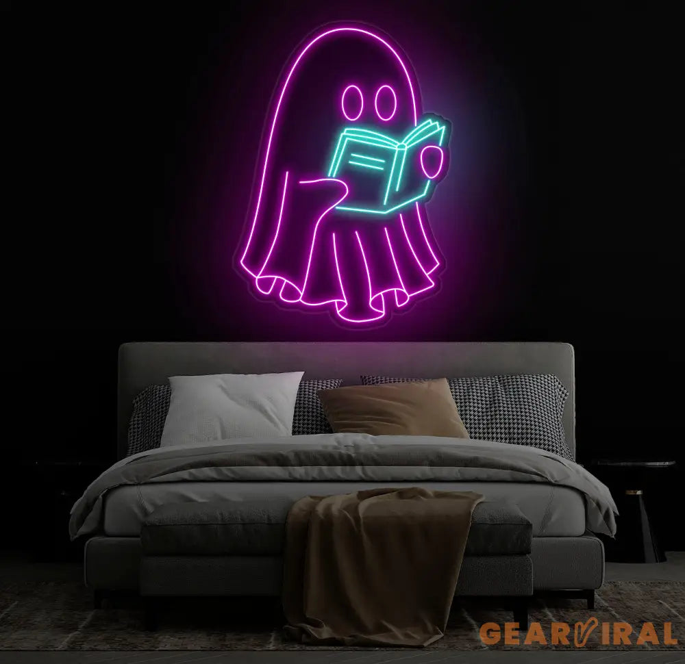 Ghosts Reading Neon Sign Spooky Boo Book Lover Decor Ghosts Reading Wall Art Bookworm Room Sign Back to School Gift