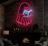 Ghosts Reading Neon Sign Spooky Boo Book Lover Decor Ghosts Reading Wall Art Bookworm Room Sign Back to School Gift