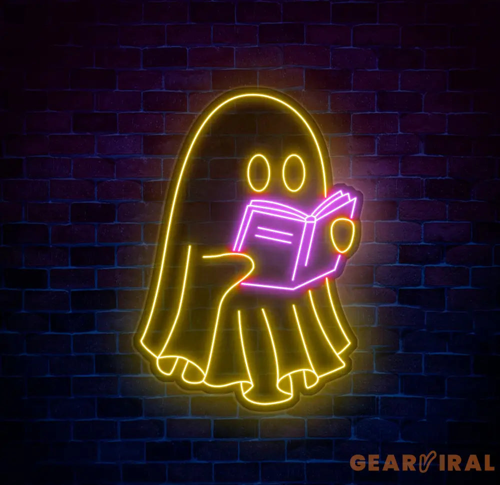 Ghosts Reading Neon Sign Spooky Boo Book Lover Decor Ghosts Reading Wall Art Bookworm Room Sign Back to School Gift