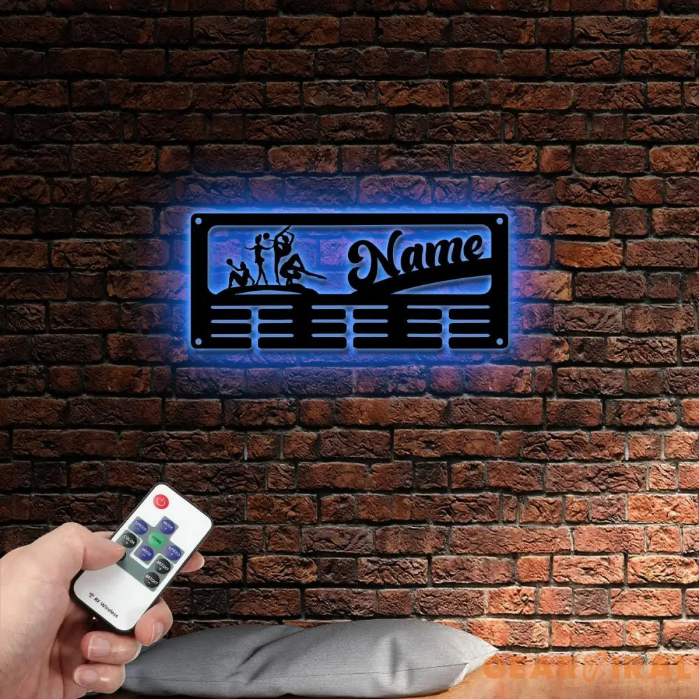 Girl Gymnastics Medal Hanger with Led Light Personalized Name Metal Sign Gymnast Medal Holder Monogram Gymnast Medal