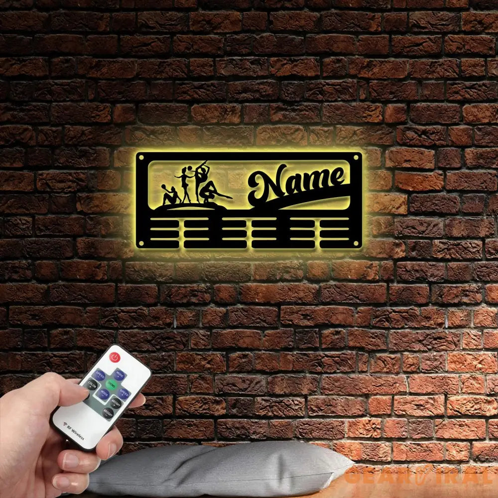 Girl Gymnastics Medal Hanger with Led Light Personalized Name Metal Sign Gymnast Medal Holder Monogram Gymnast Medal