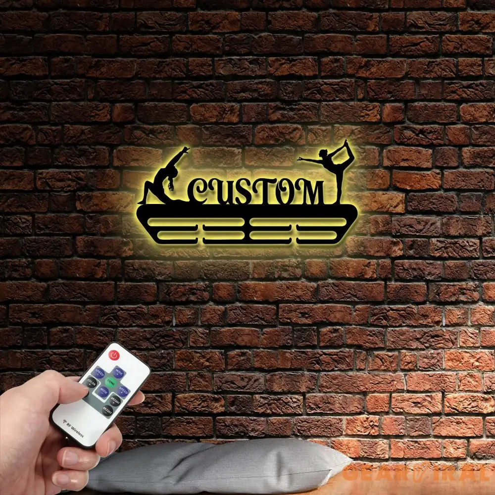 Girl Gymnastics Medal Hanger with Led Light Personalized Name Metal Sign Gymnast Medal Holder Monogram Gymnast Medal