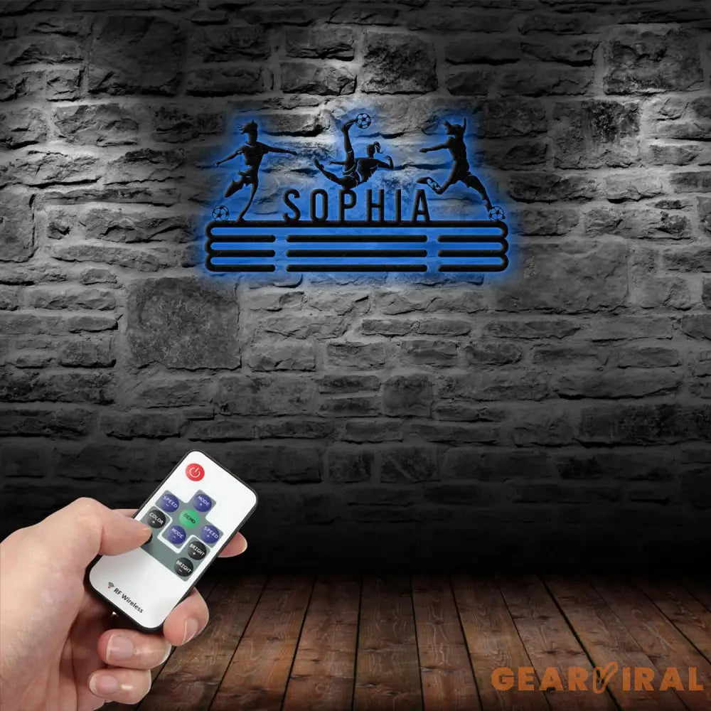 Girl Soccer Medal Hanger Custom Name Metal Sign Soccer Award Display Personalized Soccer Medal Display Soccer Medal