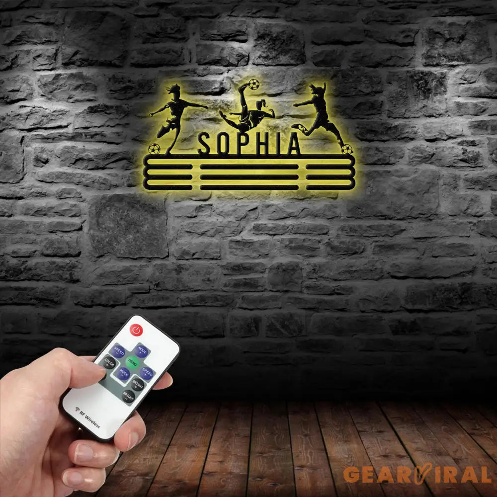 Girl Soccer Medal Hanger Custom Name Metal Sign Soccer Award Display Personalized Soccer Medal Display Soccer Medal