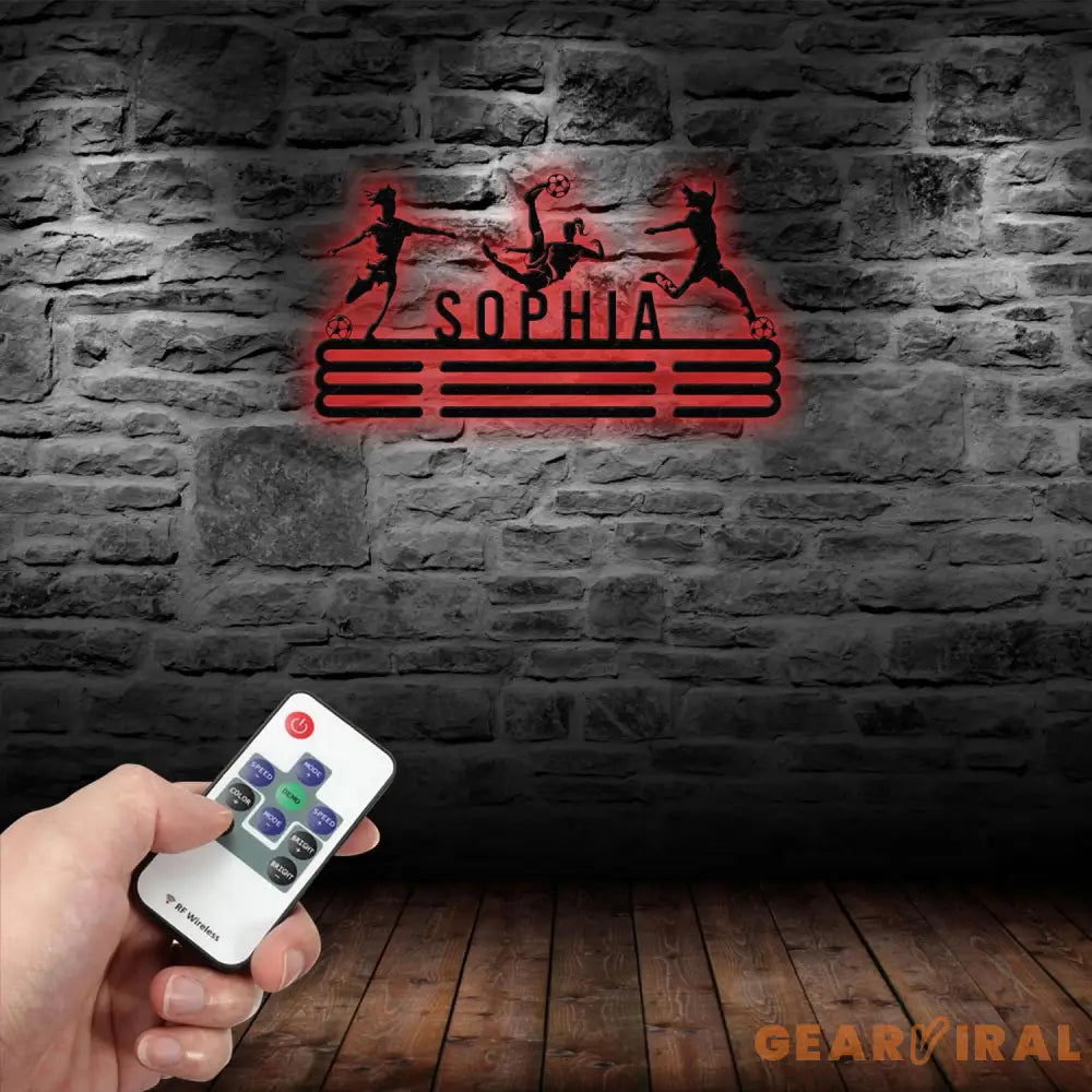 Girl Soccer Medal Hanger Custom Name Metal Sign Soccer Award Display Personalized Soccer Medal Display Soccer Medal