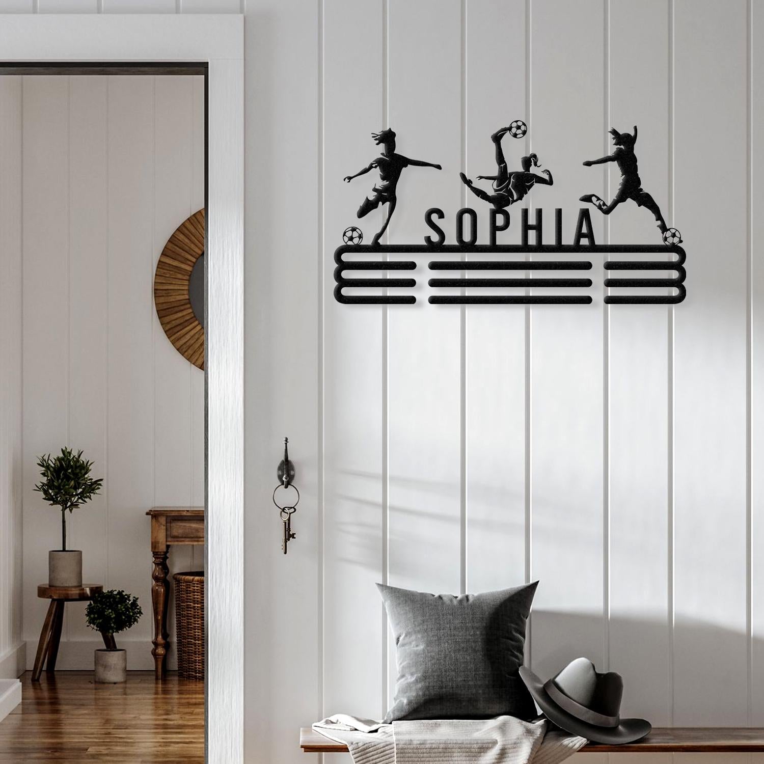 Girl Soccer Medal Hanger Custom Name Metal Sign, Soccer Award Display, Personalized Soccer Medal Display, Soccer Medal Holder