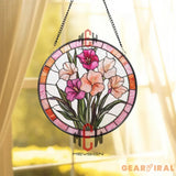 Gladiolus Stained Glass Suncatcher Elegant Floral Window Panel Pink & Peach Flower Decor Garden Gift for Plant and